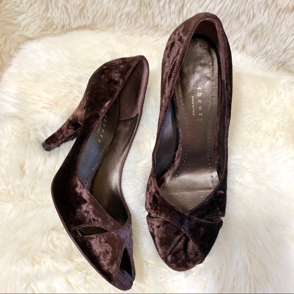 Theory Crushed Velvet Peep Toe Pumps
